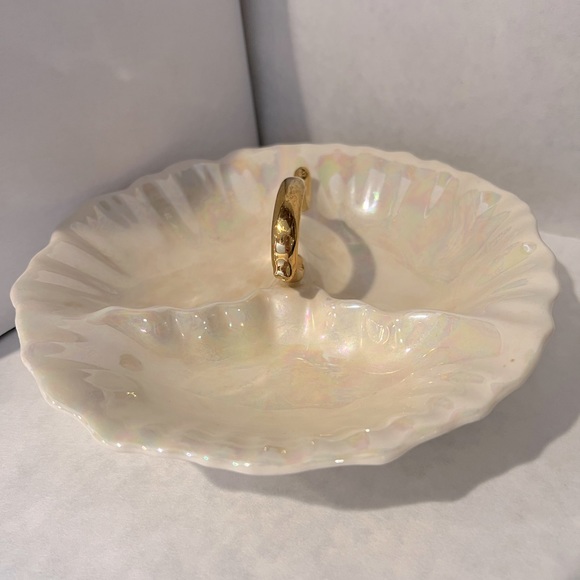 CG Other - Vintage CG iridescent 22 Kt Gold Handle Divide Candy Dish / Nut/Serving Bowl